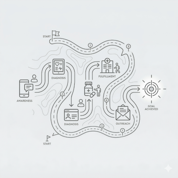Abstract visualization of connected digital touchpoints across a customer journey